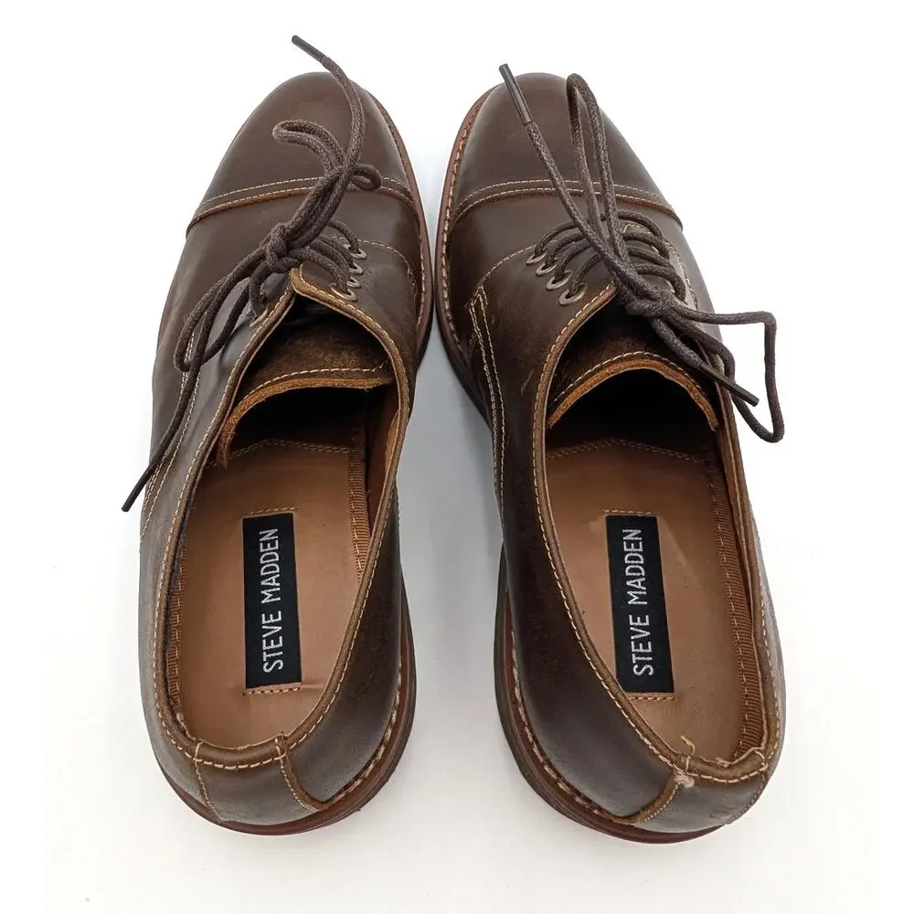 Steve Madden Nashh Lace-Up Oxford Shoes Men's Brown Leather Size US9M EU42